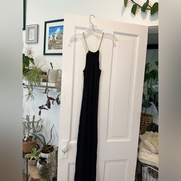 Black Maxi Dress with Gold Chain Straps - Picture 2 of 4